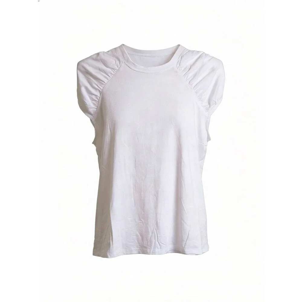 Calvin Klein White Sleeveless Ruched-Shoulder Top – Size S – NWT – $49